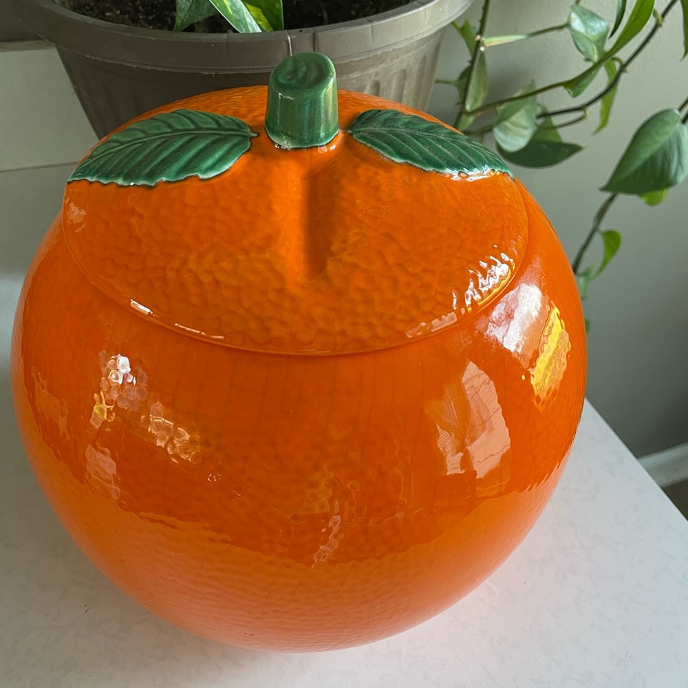 Vintage 50s/60s ceramic fruit orange cookie jar large made in USA retro kitchen